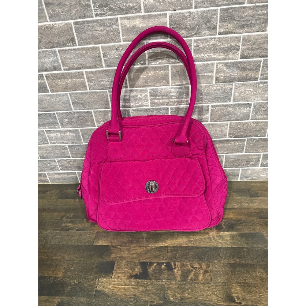 Vera Bradley Quilted Magenta Pink Shoulder Bag Turn Lock Floral Lining Large